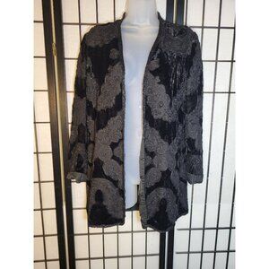 Black Tie Oleg Cassini Evening Jacket Black Silk Beaded Velvet Med Women